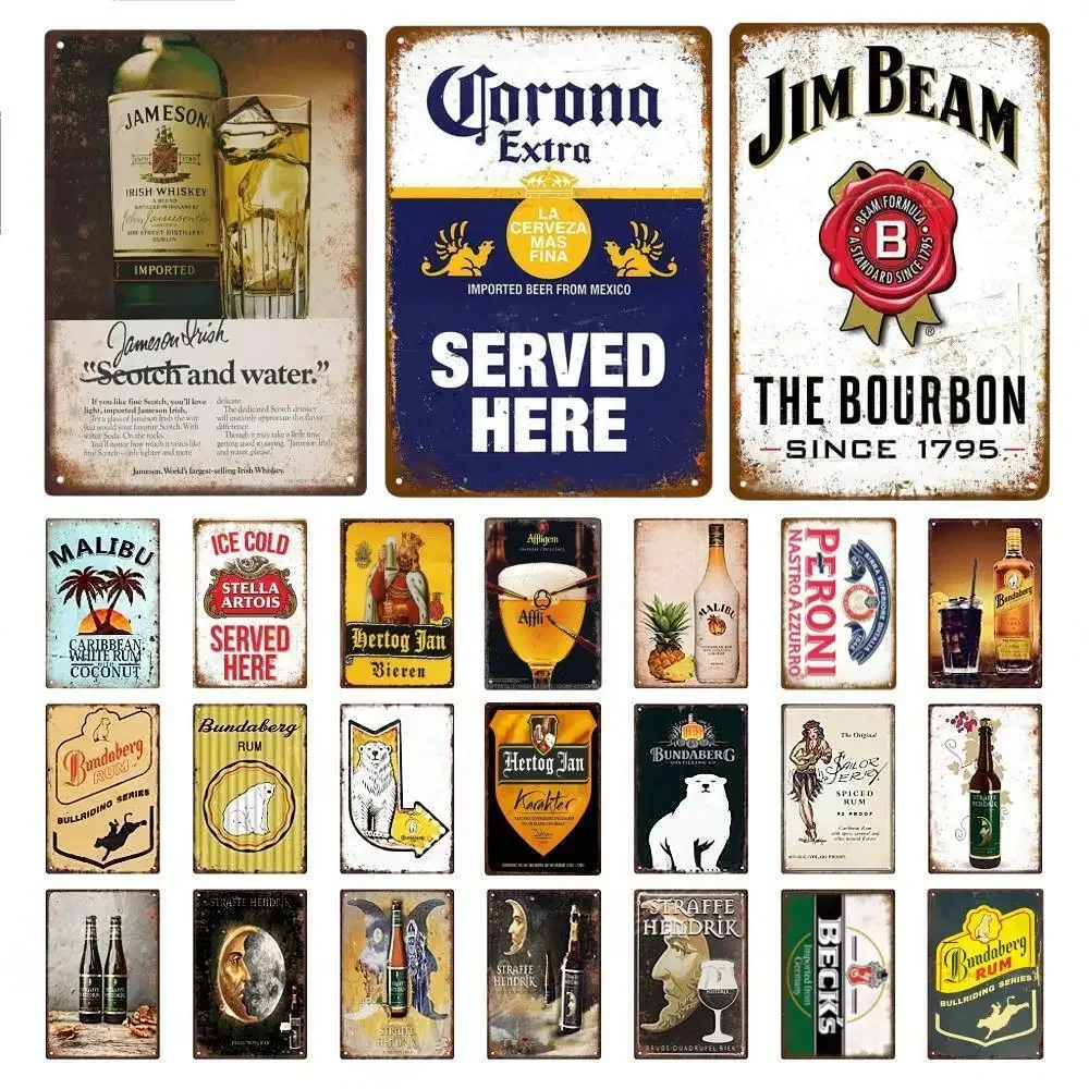 Wine Beer Pub - ป้ายโลหะไวน์มาลิบูแบรนด์เบียร์แบบย้อนยุคป้ายโลหะวิสกี้แผ่นดีบุกติดผนังสำหรับผับคลับบาร์มนุษย์ถ้ำตกแต่งฐานวางรูป