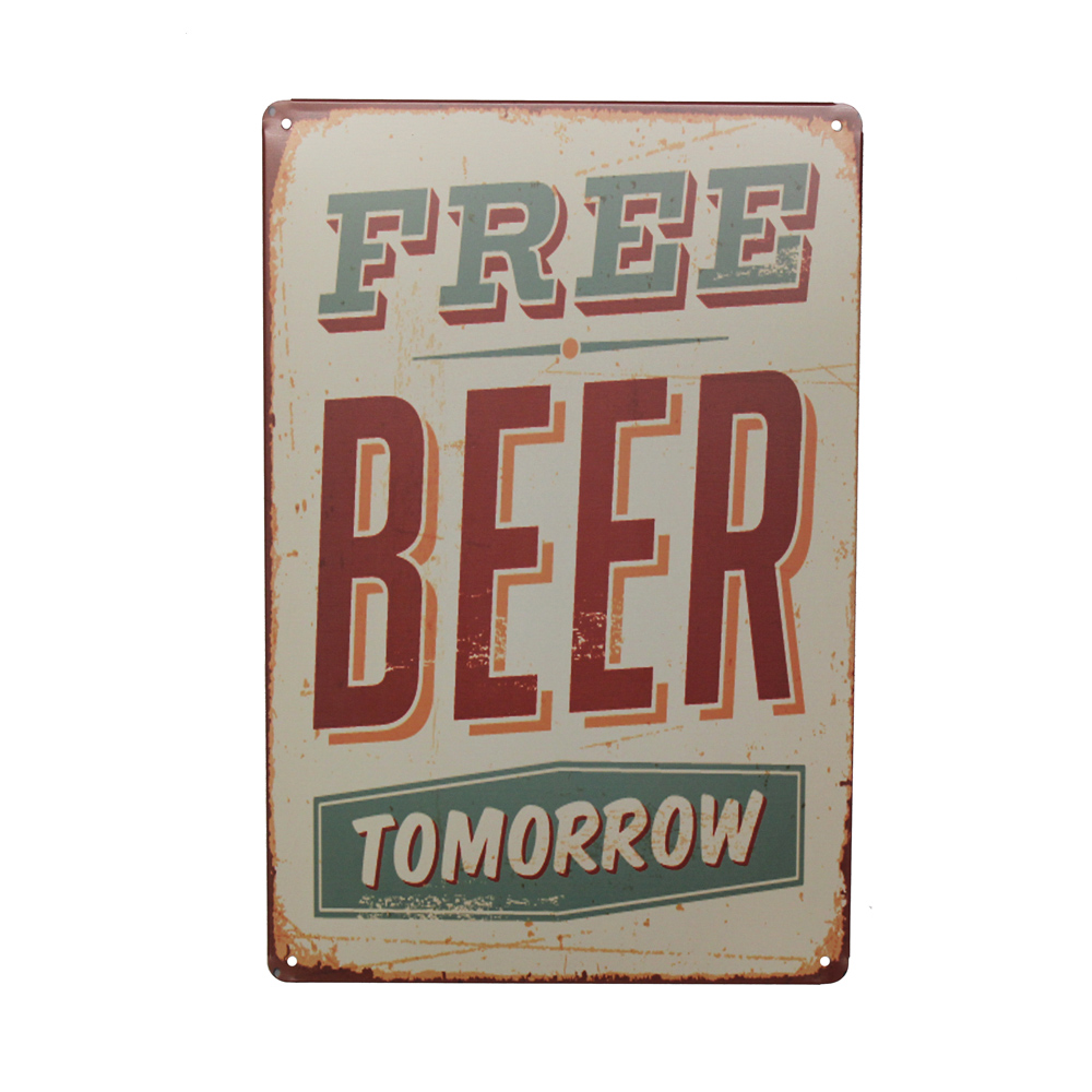 Wine Beer Pub - ป้ายโลหะติดผนัง รูปแบบกระป๋อง ขนาด 200*300 มม. ลาย