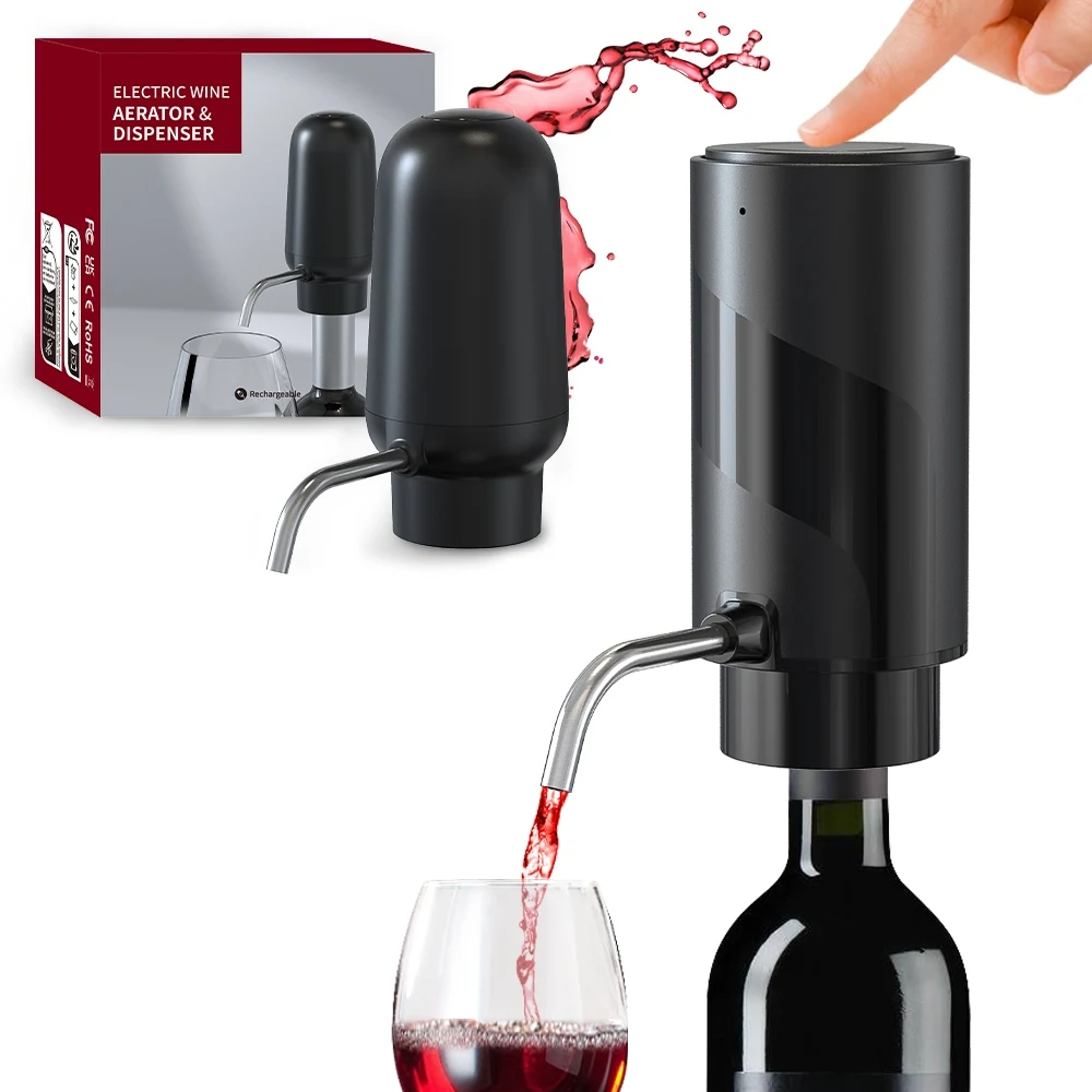 Decanter Aerator Set - เครื่องเติมอากาศให้ไวน์แบบอัตโนมัติสามารถชาร์จไฟได้ด้วยการสัมผัสเพียงครั้งเดียวชุดเครื่องจ่ายไวน์อุปกรณ์เสริมสำหรับบาร์ปาร์ตี้