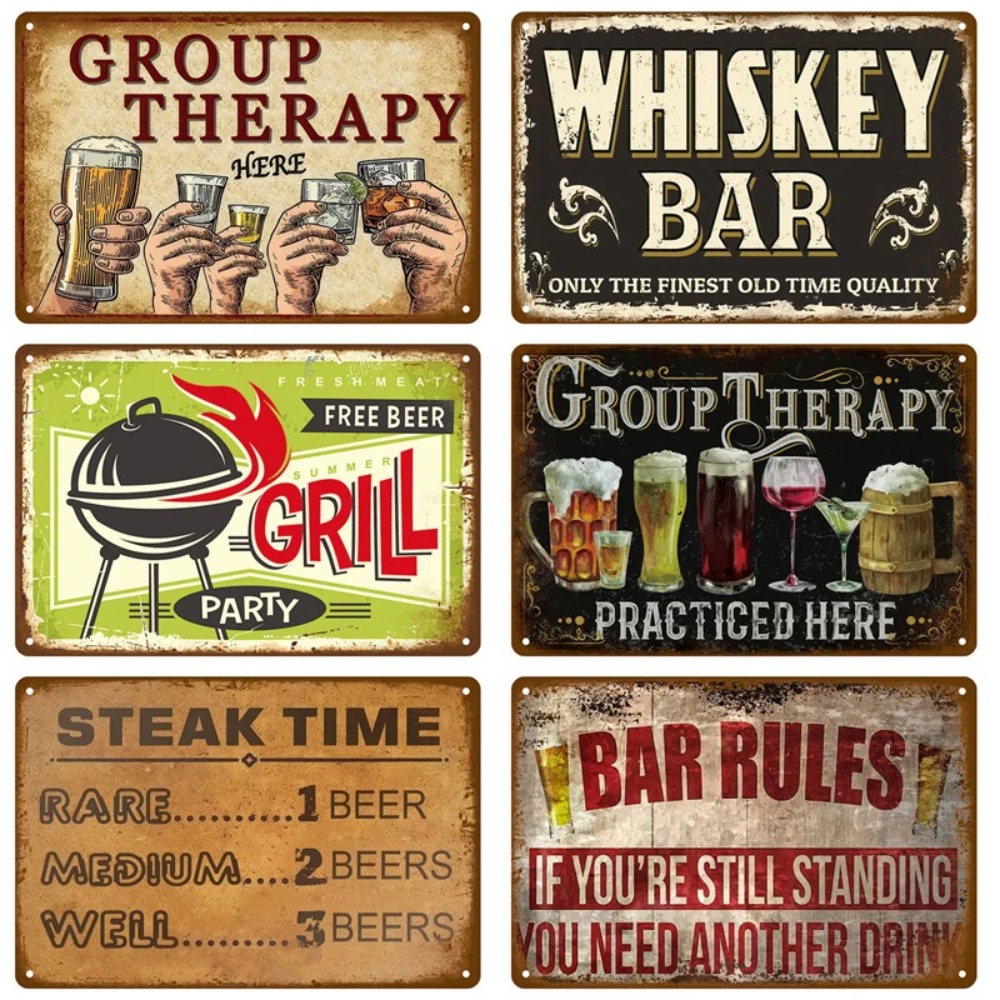 Wine Beer Pub - CIFBUY ป้ายโลหะอลูมิเนียมตกแต่งผนังสไตล์วินเทจสำหรับผับ บาร์ เบียร์ ไวน์ วิสกี้
