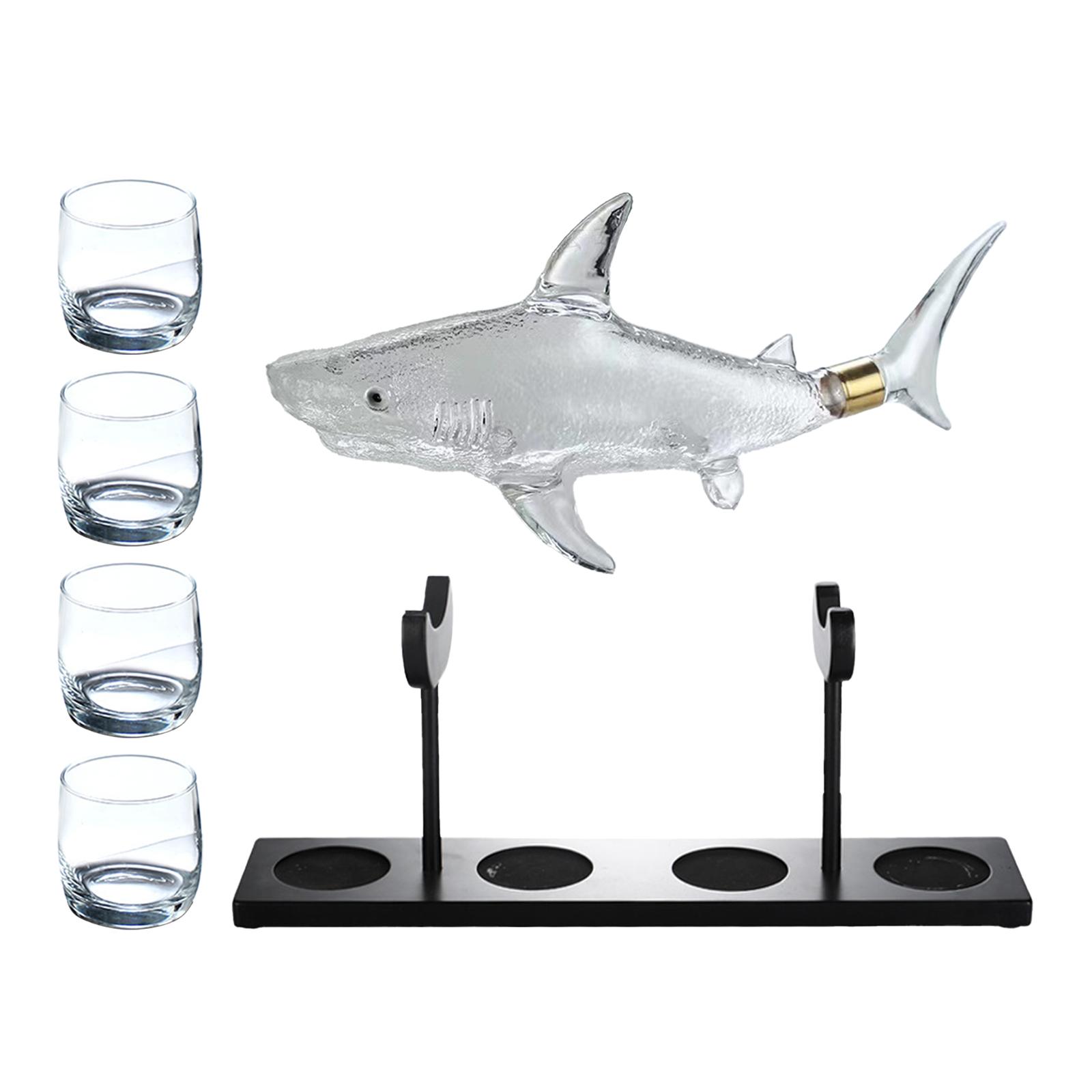 Decanter Aerator Set - ชุดไวน์รูปปลา พร้อมแก้ว 4 ใบ สำหรับห้องครัวและห้องรับประทานอาหาร เครื่องเติมอากาศไวน์แบบเป่าด้วยมือ