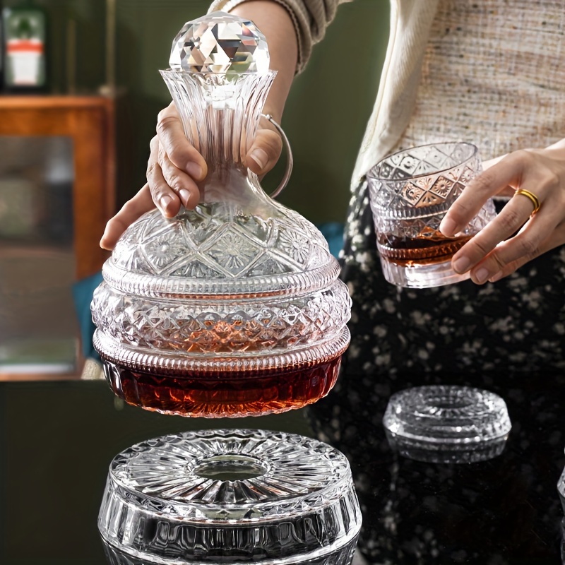 Decanter Aerator Set - ขวดเหล้าไวน์คริสตัลชุดขวดเหล้าไวน์แก้วทํามือหรูหรา - เครื่องเติมอากาศไวน์แบบหมุน, โถวิสกี้แบบหมุนได้