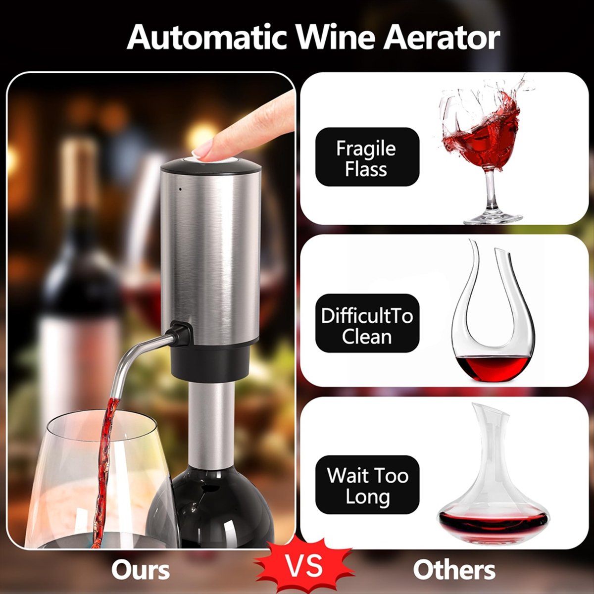 เครื่องเติมอากาศไวน์ไฟฟ้า ETRT - Decanter Aerator Set บทวิจารณ์และราคา